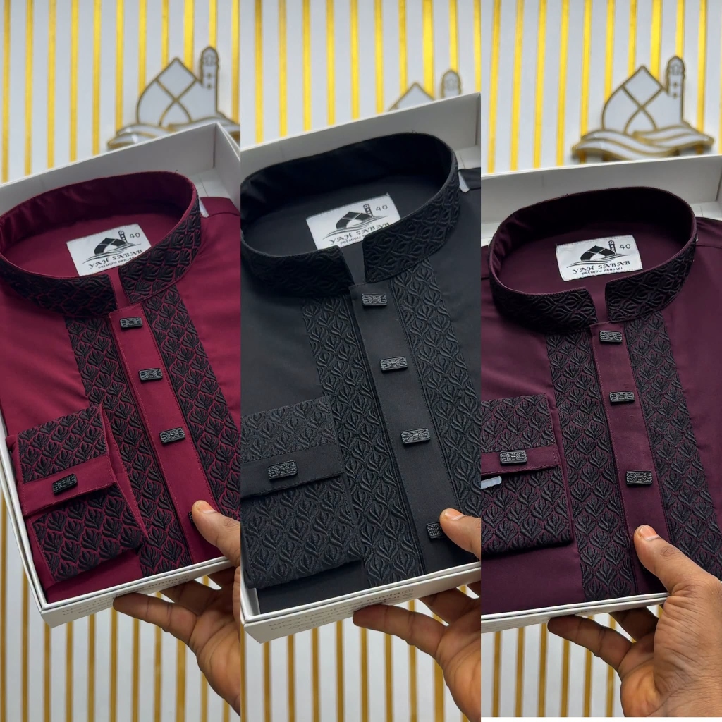Embroidered Heritage Panjabi - Deep Maroon